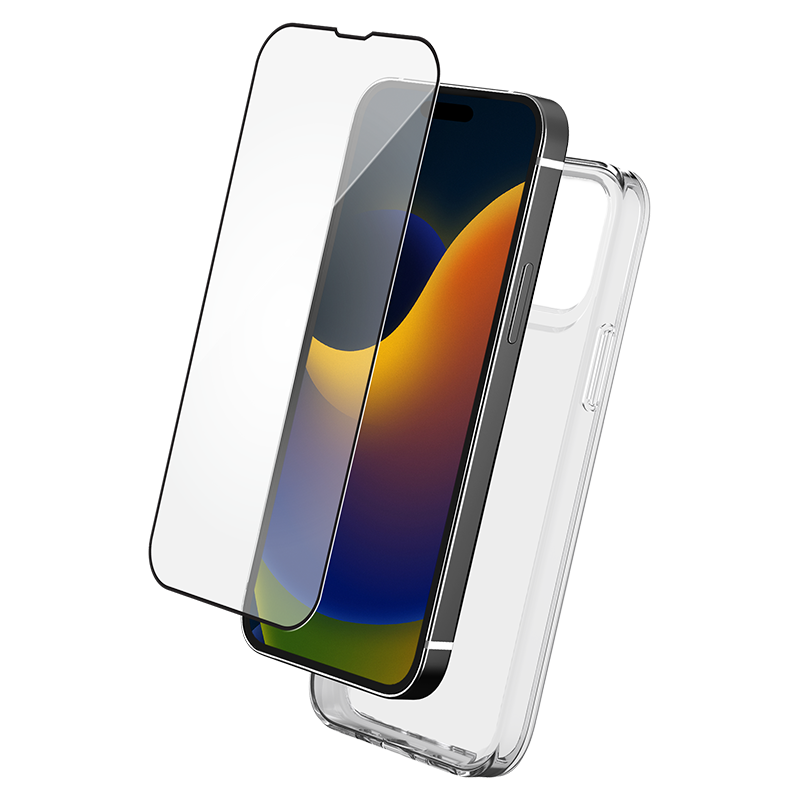 Pack iPhone 15 Pro Coque Transparente + Verre trempé + SmartFrame™ Bigben