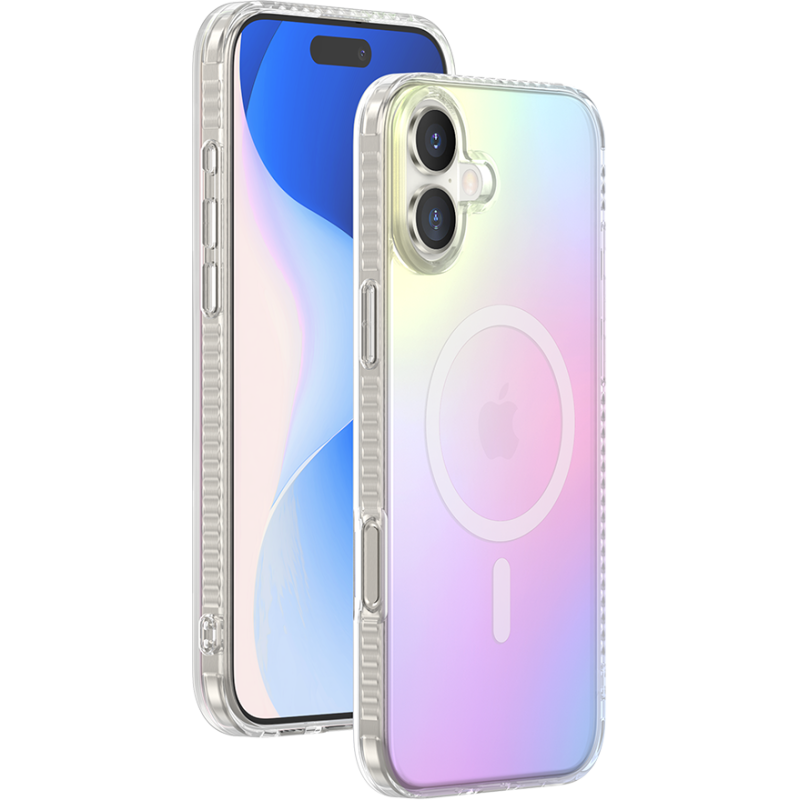 Coque pour iPhone 16 Compatible MagSafe Semi-transparente Irisée Bigben