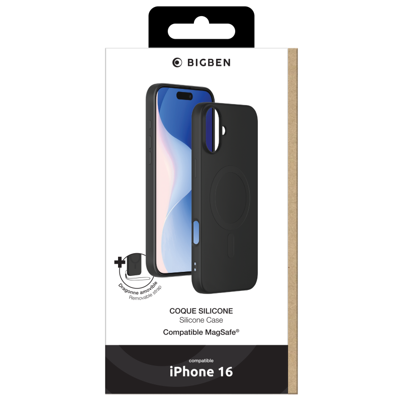 Coque en Silicone pour iPhone 16 Compatible MagSafe Noire Bigben