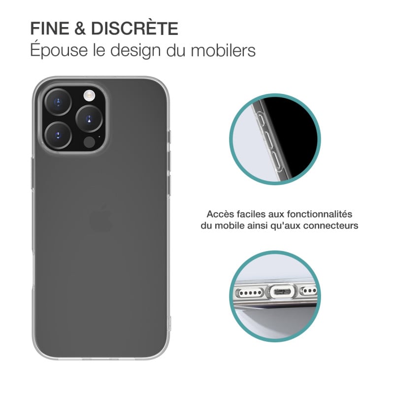 Pack pour iPhone 16 Pro Accessoires Coque Transparente + Verre trempé + SmartFrame™ - 60% verre recyclé Bigben