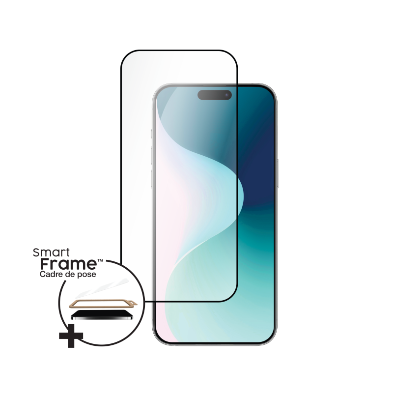 Protège écran iPhone 16 Pro / 17 + SmartFrame™ 2.5D Verre trempé - Certifié GRS
