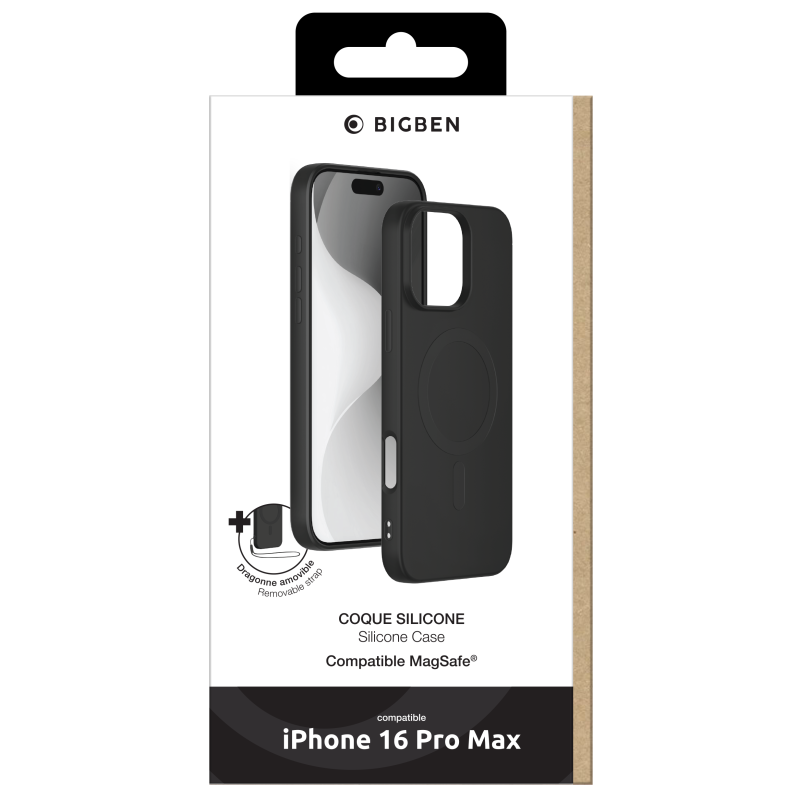 Coque Silicone iPhone 16 Pro Max Compatible MagSafe Noire Bigben