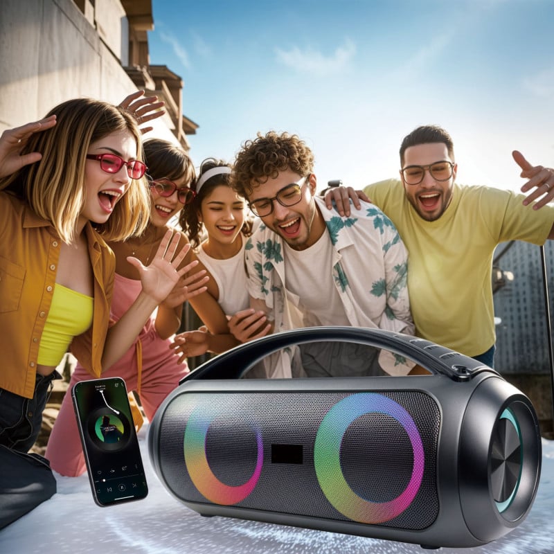 Enceinte Bluetooth® BOOST lumineuse & Etanche 40W Noir Bigben