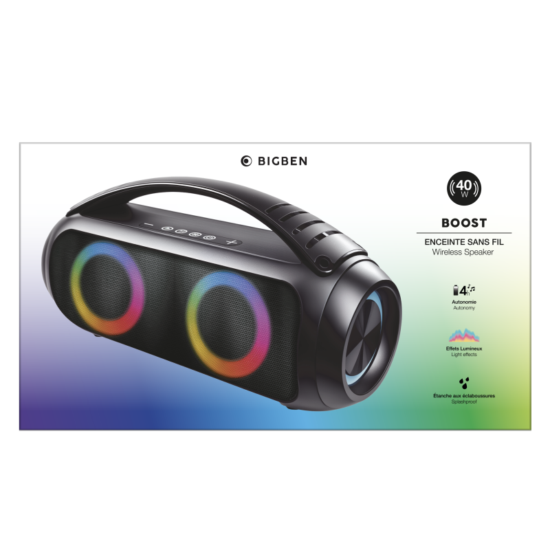Enceinte Bluetooth® BOOST lumineuse & Etanche 40W Noir Bigben