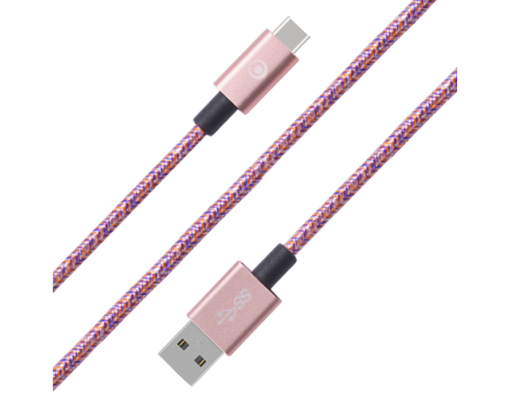 Câble Tissé USB A/USB C 2m Rose Bigben