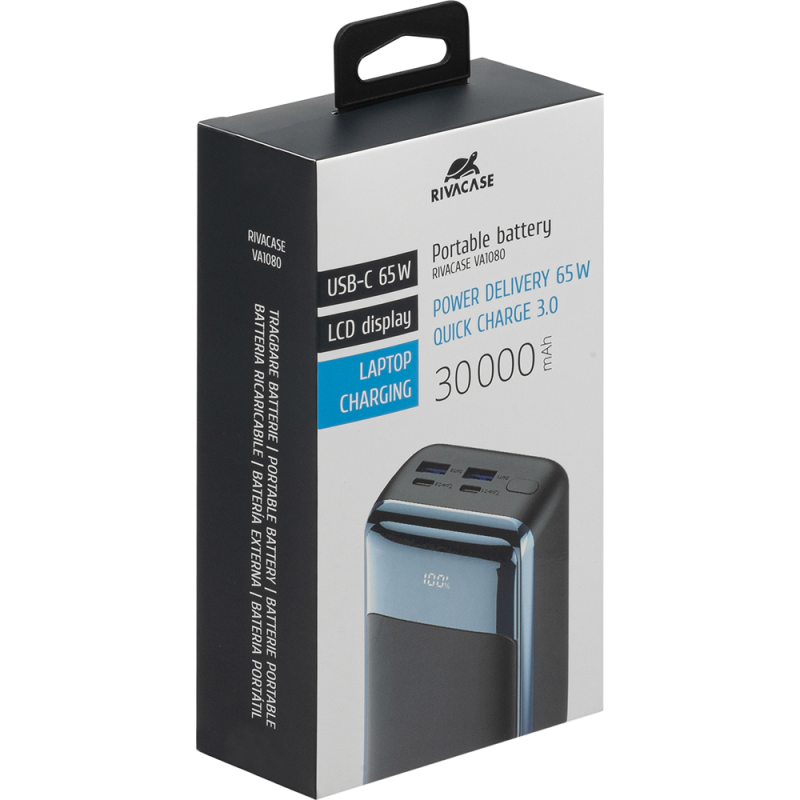 Powerbank USB A/USB C 30000mAh Power Delivery Noir Rivacase