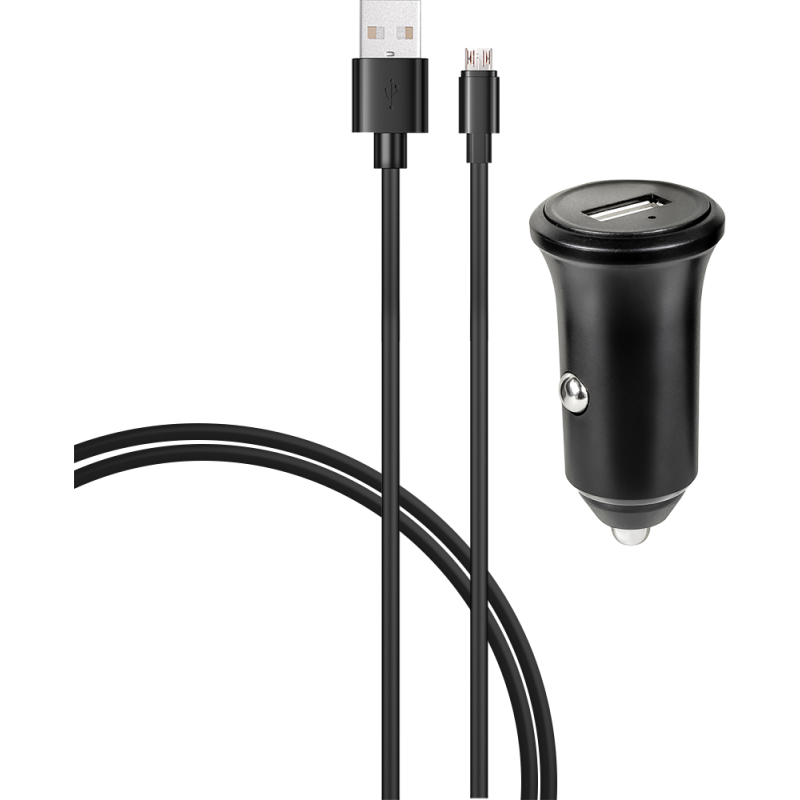 Chargeur voiture 2.4A FastCharge + Câble USB A/micro USB Noir Bigben