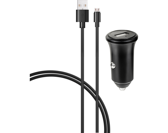 Chargeur voiture 2.4A FastCharge  + Câble USB A/micro USB Noir Bigben