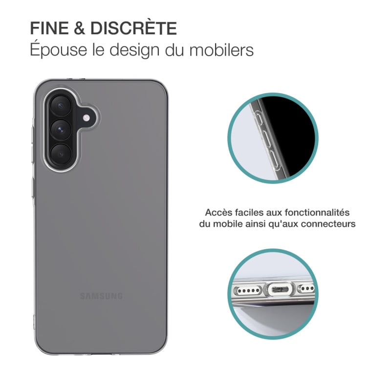 Pack Samsung Galaxy A36 5G Accessoires Coque Transparente + Verre trempé + SmartFrame™ - 60% verre recyclé Bigben