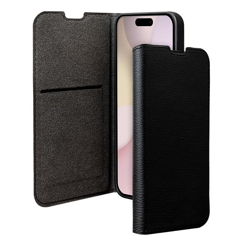 Folio iPhone 16e Wallet Fonction Stand Noir - Certifié GRS