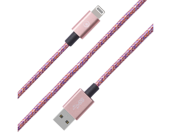 Câble Tissé USB A/Lightning 2m Rose Bigben
