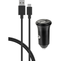 Chargeur voiture 3A FastCharge + Câble USB A/USB C Noir Bigben