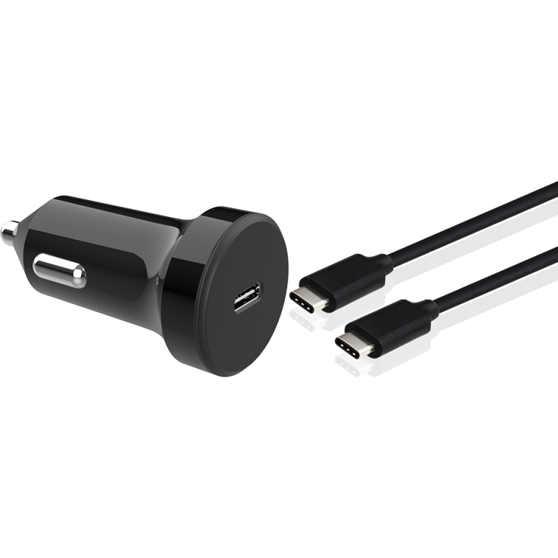 Chargeur voiture 18W Power Delivery + Câble USB C/USB C Noir Bigben
