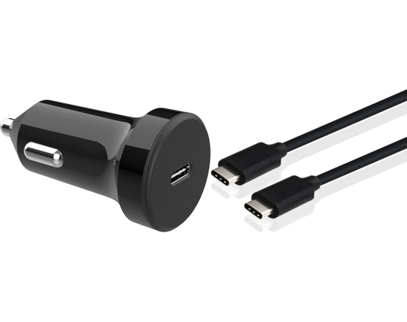 Chargeur voiture 18W Power Delivery + Câble USB C/USB C Noir Bigben