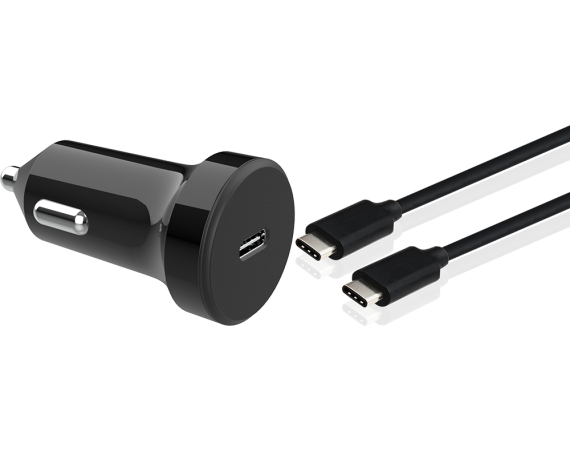 Chargeur voiture 18W Power Delivery  + Câble USB C/USB C Noir Bigben