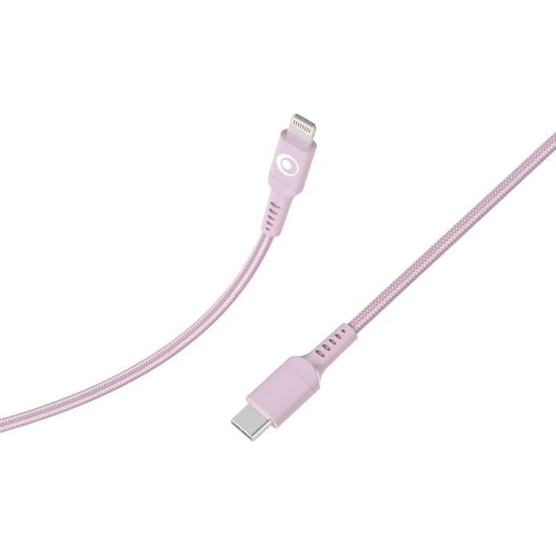 Câble Nylon tressé USB C/Lightning 3A/PD60W 1,2m Rose - 100% Plastique recyclé Bigben