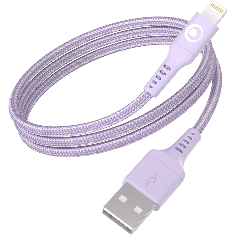Câble Tissé USB A / Lightning 2.4A 1.2m FastCharge 12W Violet