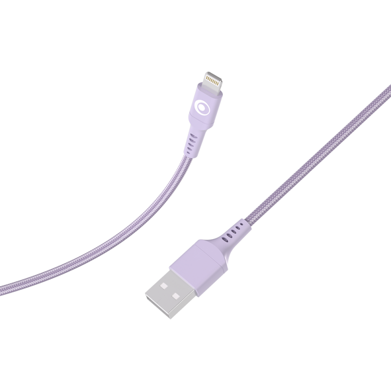 Câble Tissé USB A / Lightning 2.4A 1.2m FastCharge 12W Violet