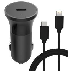Chargeur voiture 20W Power Delivery + Câble USB C/Lightning Noir Bigben