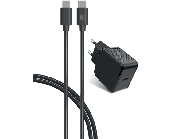 Chargeur maison 25W Power Delivery  + Câble USB C/USB C Noir Bigben