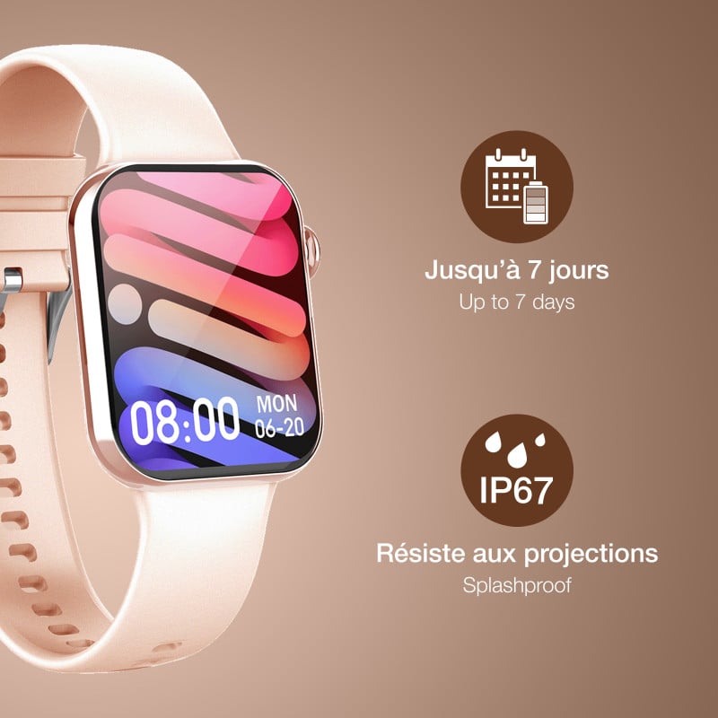 Montre connectée SQUARE PINK or rose + bracelet rose Bigben