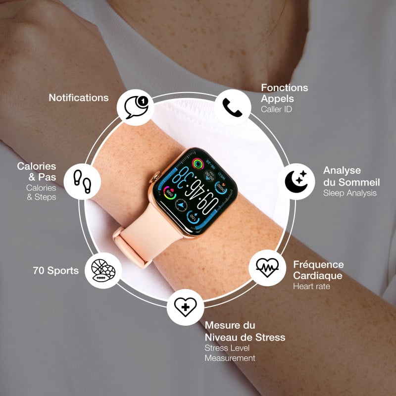 Montre connectée SQUARE PINK or rose + bracelet rose Bigben