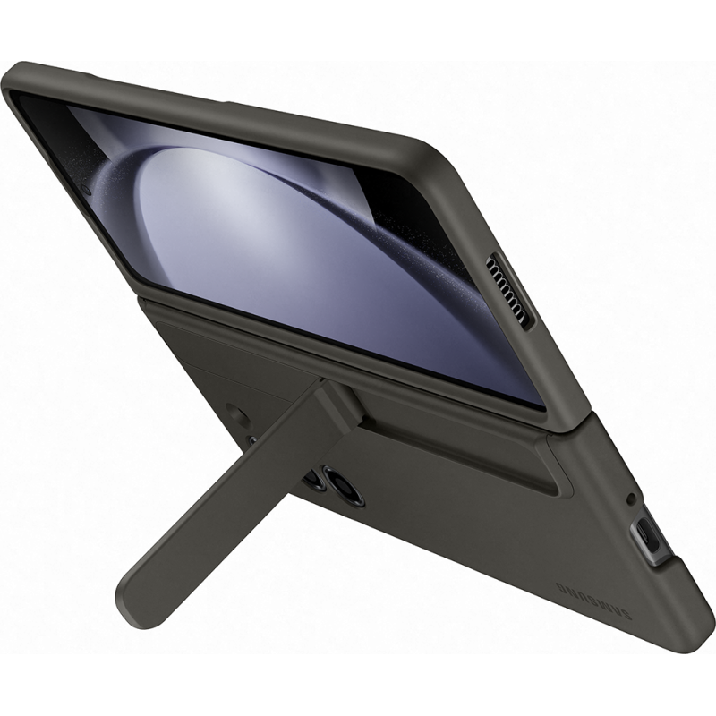 Coque Samsung Galaxy Z Fold 5 Silicone Grip avec Lanière Fonction Stand Graphite