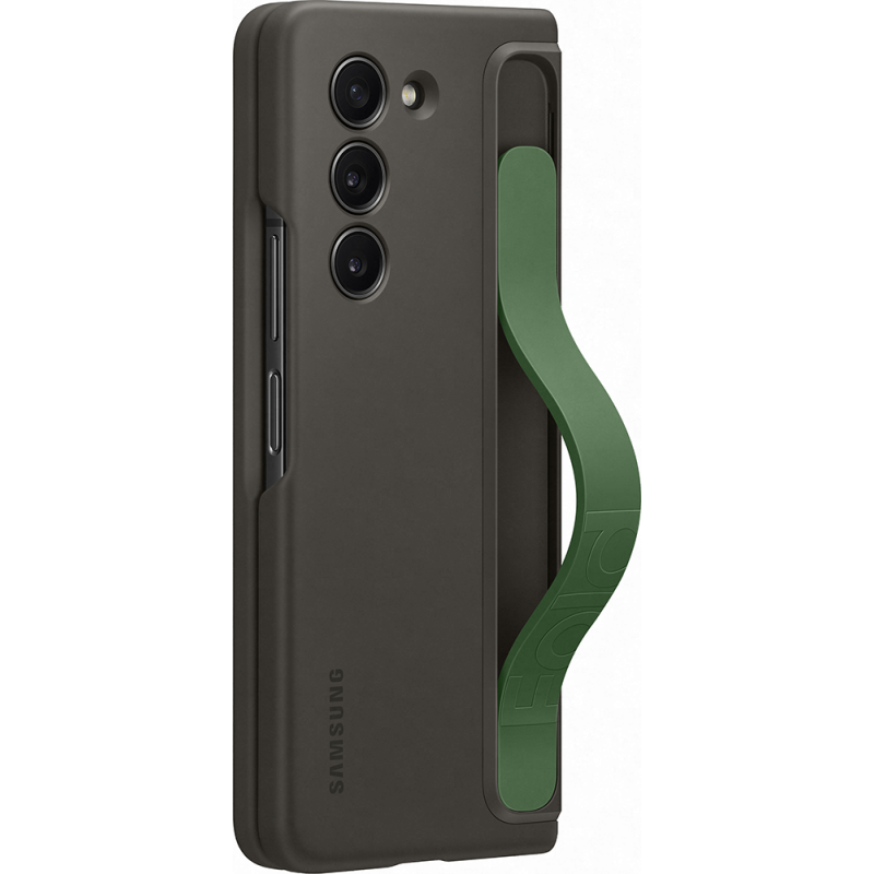 Coque Samsung Galaxy Z Fold 5 Silicone Grip avec Lanière Fonction Stand Graphite