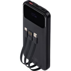 Powerbank 10000mAh 3 ports USB A+2C 22.5W PD/QC Câble multiple integré Noir
