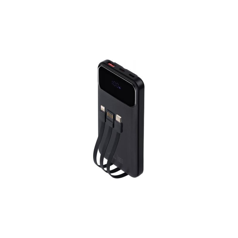 Powerbank 10000mAh 3 ports USB A+2C 22.5W PD/QC Câble multiple integré Noir