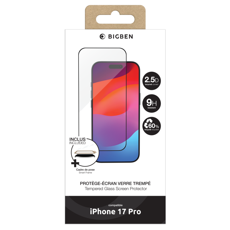 Protège écran iPhone 17 Pro + SmartFrame™ 2.5D Verre trempé - Certifié GRS