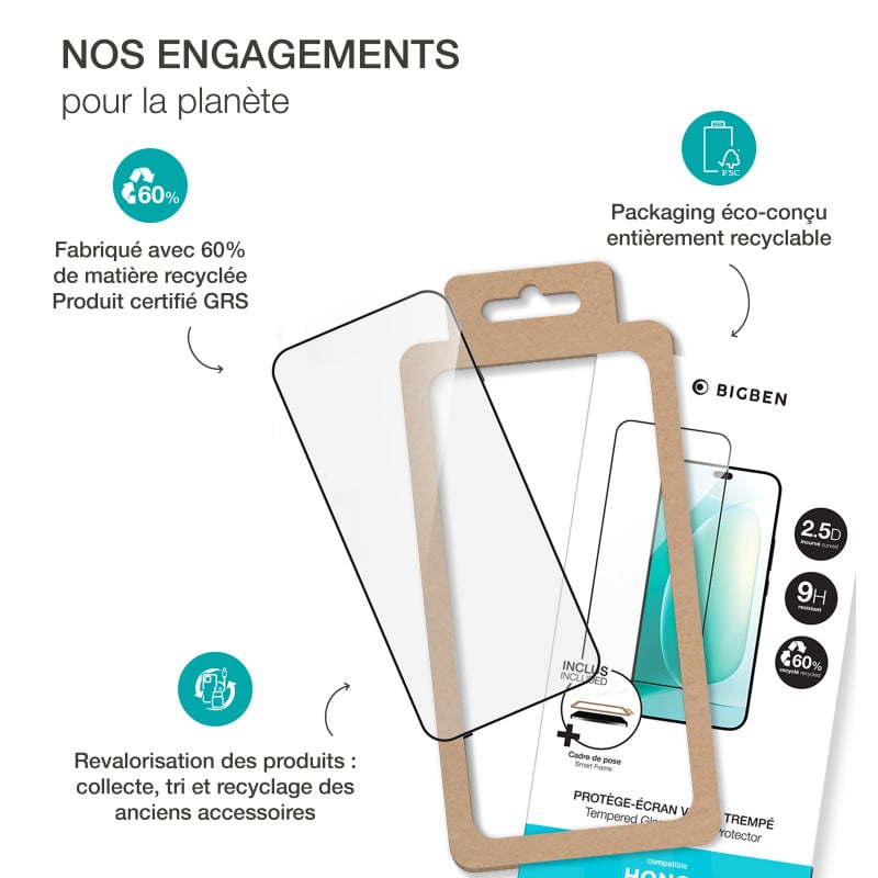 Protège écran Honor 400 Lite + SmartFrame™ 2.5D Verre trempé - Certifié GRS