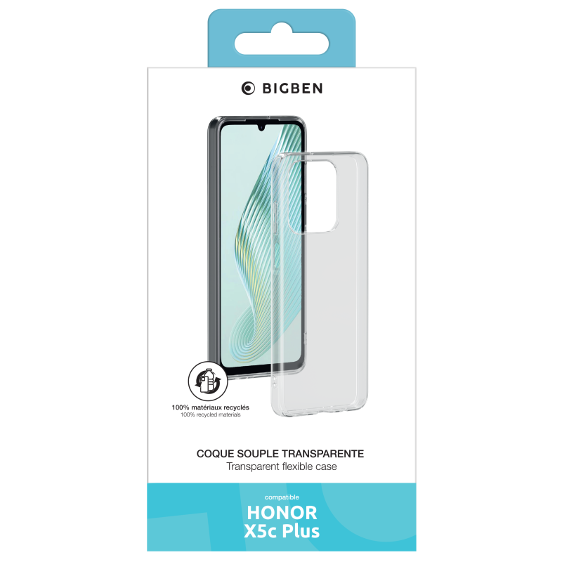 Housse Honor X5c Plus Avec Lanière Tour De Cou – Étui Silicone Transparent Avec Corde Paracord – Protection Airbags Aux Coins