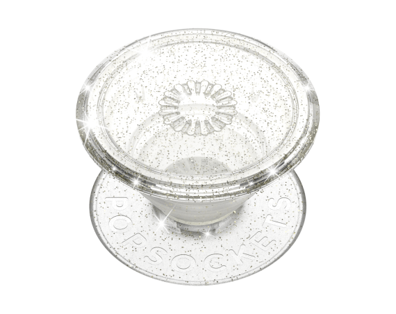 Support PopGrip Glitter Adhésif Stand et Selfie Clear Argent
