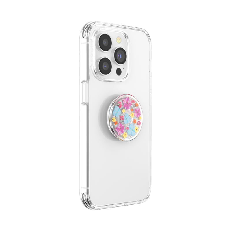 Support PopGrip Translucide Adhésif Stand et Selfie Delicate Floral