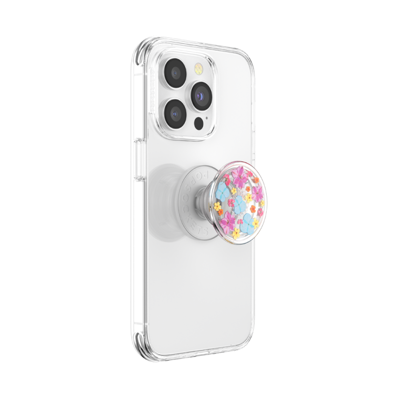 Support PopGrip Translucide Adhésif Stand et Selfie Delicate Floral