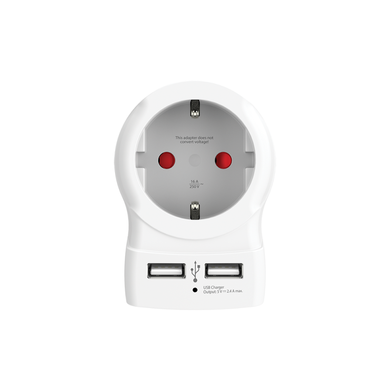 Adaptateur voyage 2 USB A Europe vers Europe Blanc