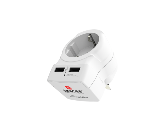 Adaptateur Chargeur Voyage 2 USB A 7A Europe vers UK 2/3 poles Blanc
