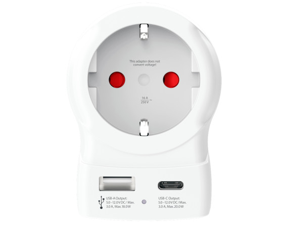 Adaptateur voyage USB A + USB C PD Europe vers USA Blanc