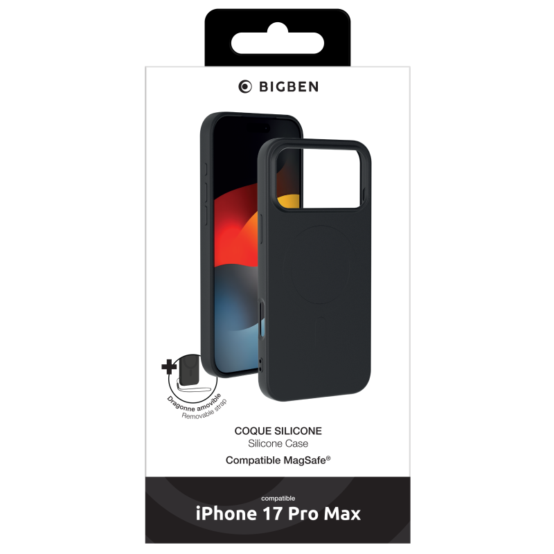 Coque MagSafe iPhone 18 Pro Max / 17 Pro Max Silicone Noire Bigben