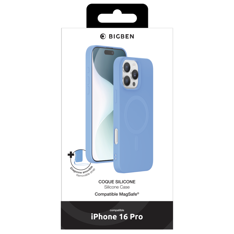Coque Silicone iPhone 16 Pro Compatible MagSafe Bleue Bigben