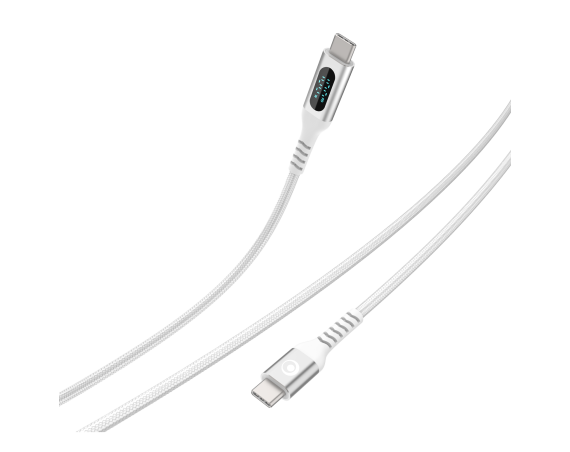Câble Tissé avec écran USB C / USB C 5A 1.2m Nylon Tressé PD 100W Blanc