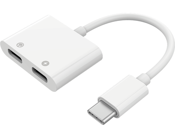 Adaptateur USB C+C vers USB C  Audio USB C + Charge USB C Blanc Bigben