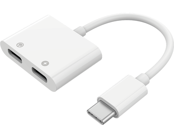 Adaptateur USB C+C vers USB C Audio USB C + Charge USB C Blanc