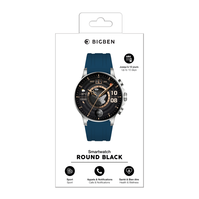 Montre Connectée Ronde Noire - Cadran Rond Élégant