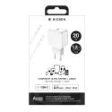 Chargeur maison 20W Power Delivery + Câble USB C/Lightning Blanc - 100% Plastique recyclé Bigben