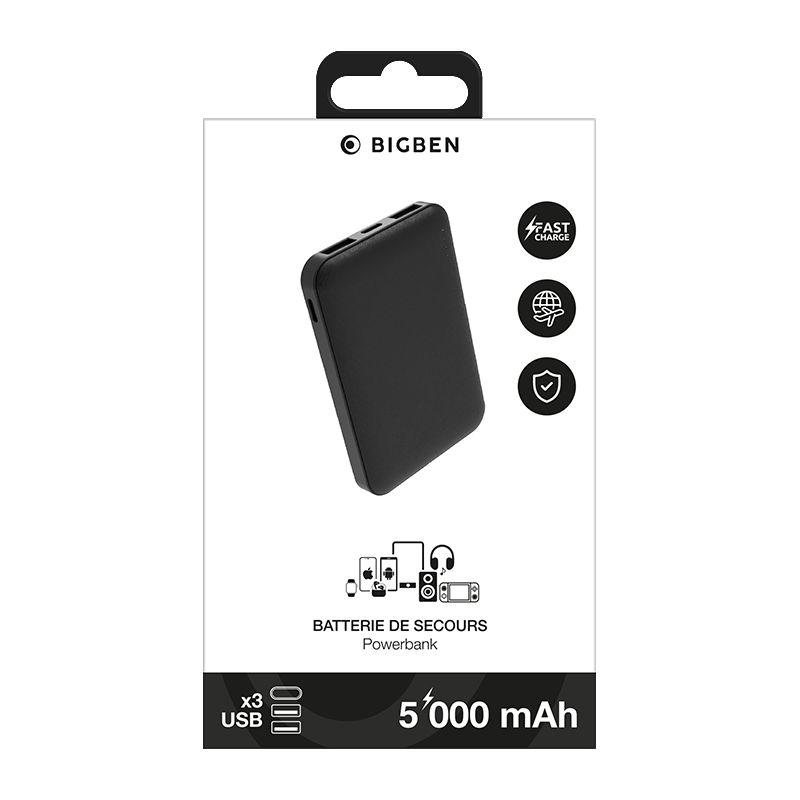 Powerbank 5000mAh FastCharge 10W Noir Bigben