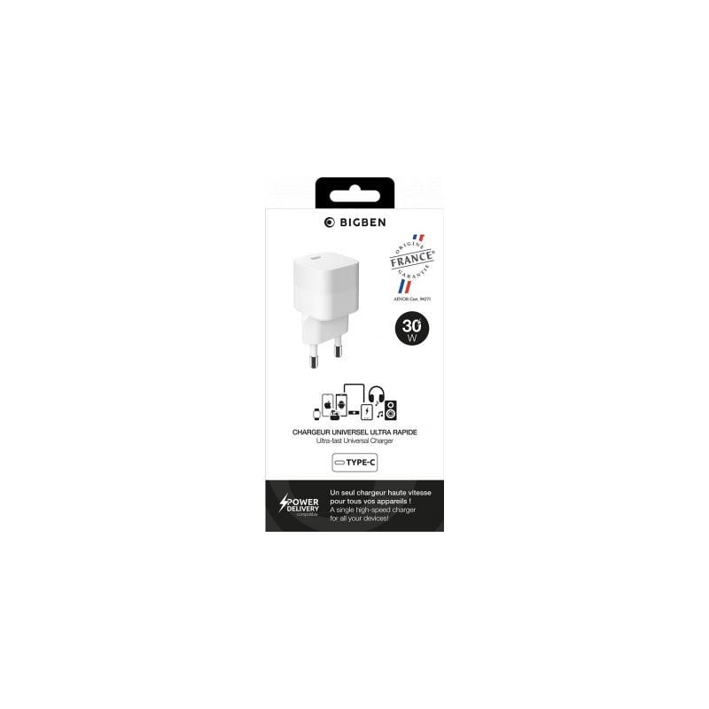 Chargeur USB C 30W Power Delivery GaN Blanc - Origine France Garantie