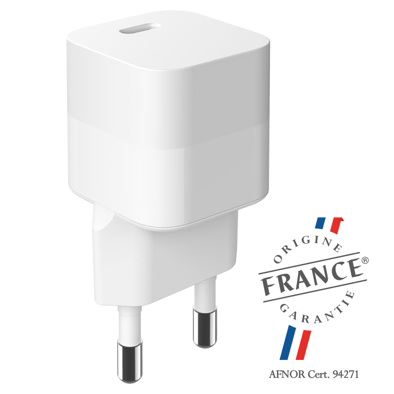 Chargeur USB C 30W Power Delivery GaN Blanc - Origine France Garantie
