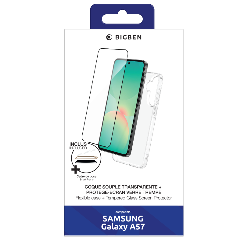 Pack 2 en 1 Coque Samsung Galaxy A57 5G Souple Transparente + Protège écran 2.5D  + SmartFrame™  - Certifié GRS Bigben